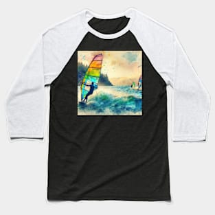 Artistic illustration of windsurfers at Mount Hood Baseball T-Shirt